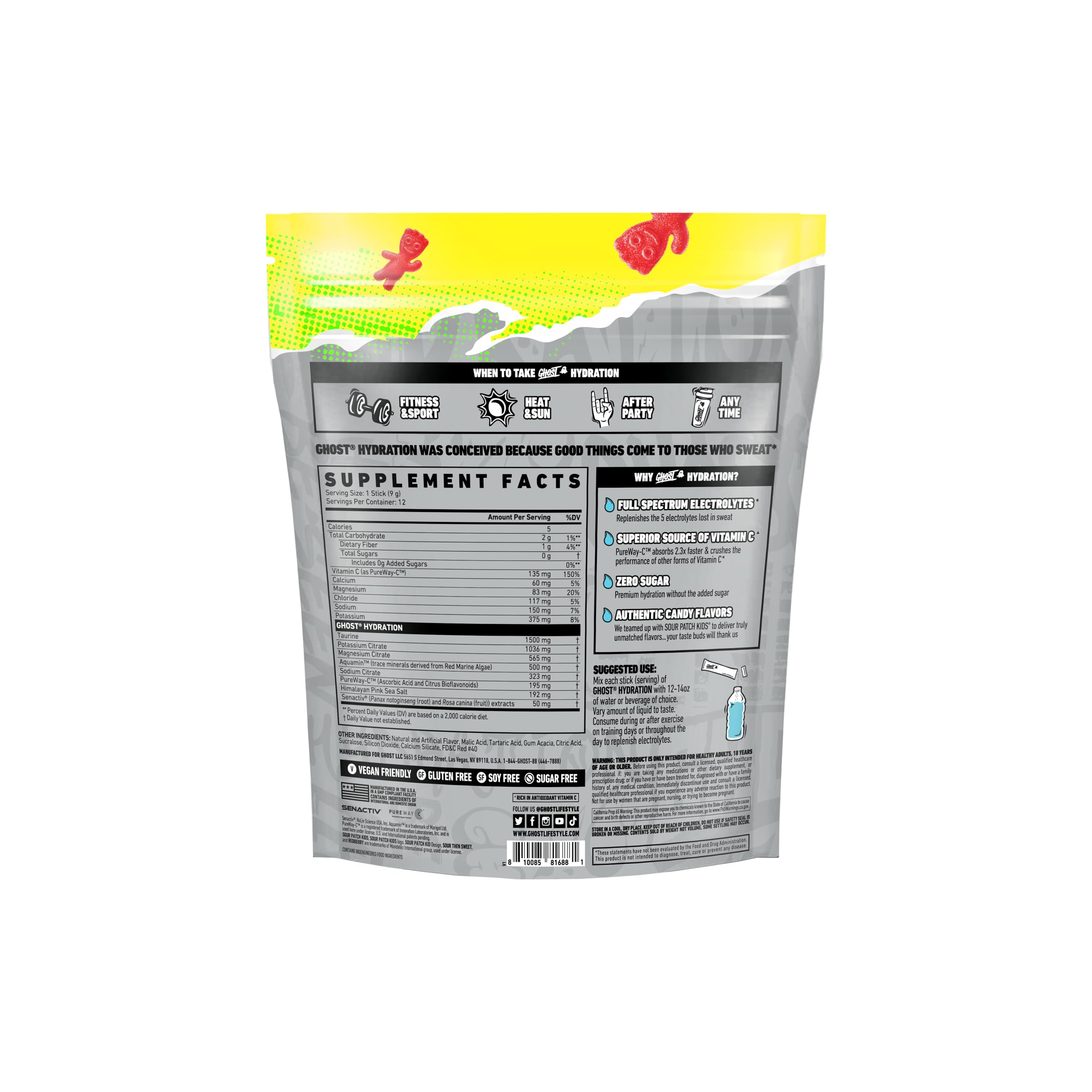 Ghost Hydration Sour Patch Kids Redberry in a glass for refreshing hydration on the go