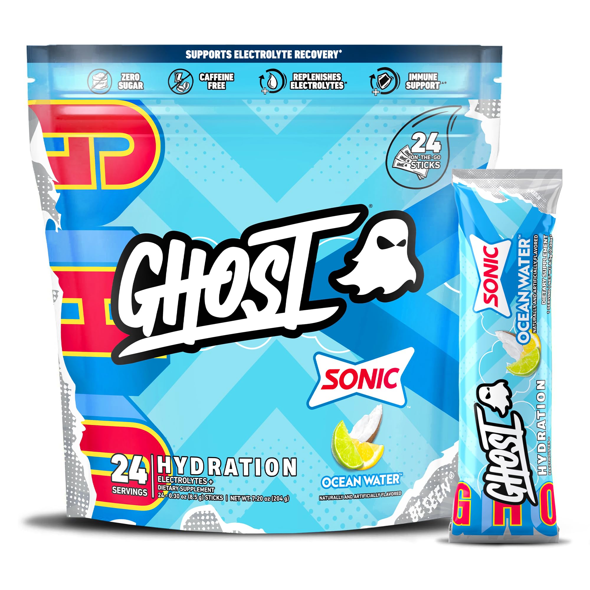 GHOST Hydration Sonic Ocean Water stick boosts electrolytes in water.