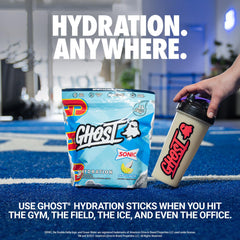 GHOST Hydration stick in shaker for quick on-the-go hydration.