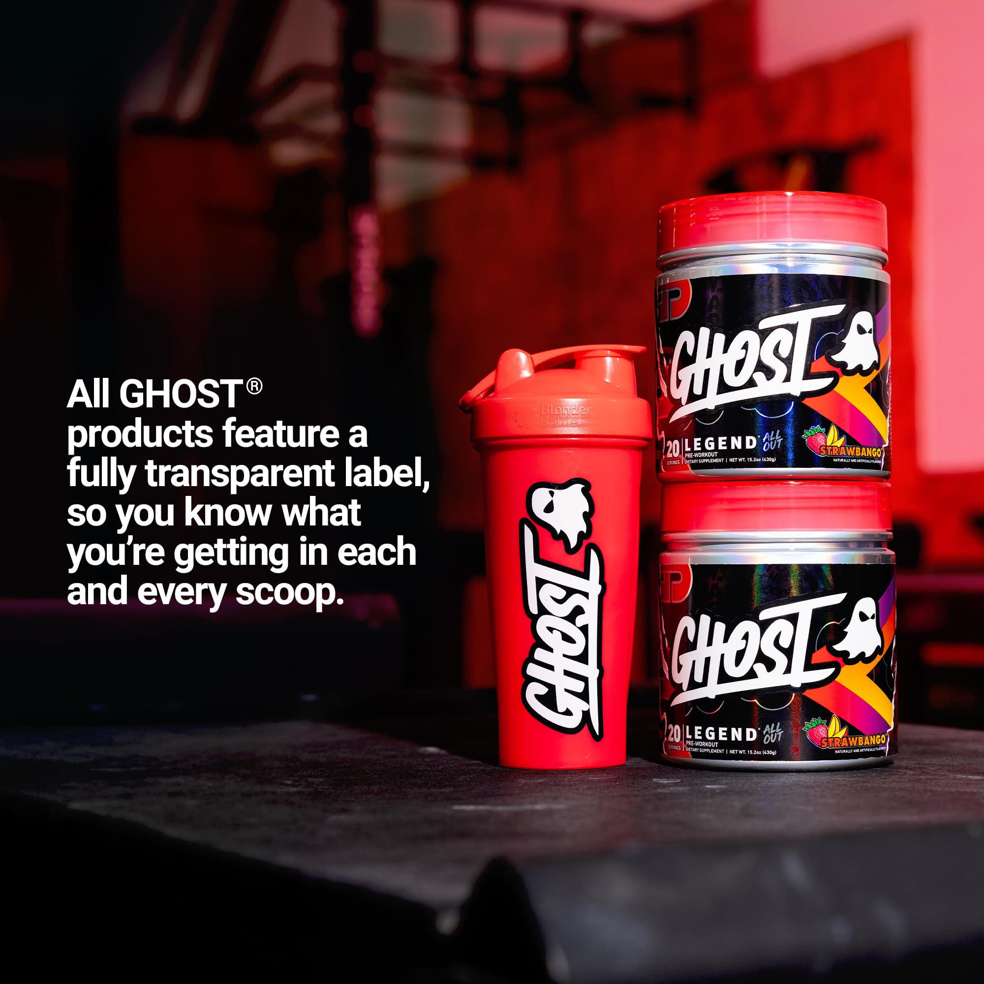 Packaging highlights 20 servings for ongoing training with Strawbango flavor.