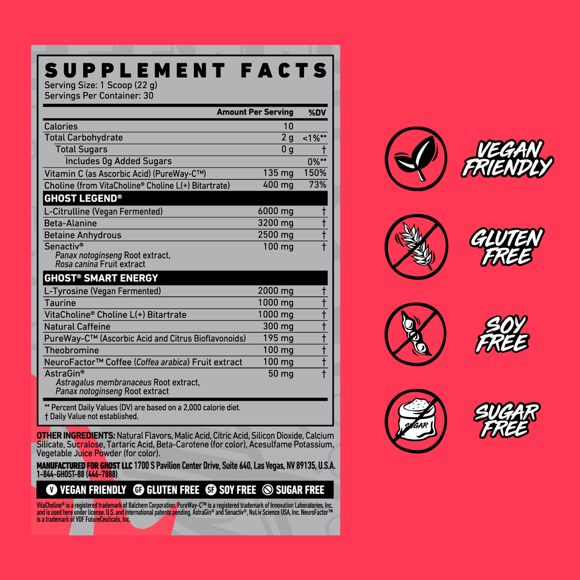 Ghost Legend label close-up reveals transparent ingredient disclosure