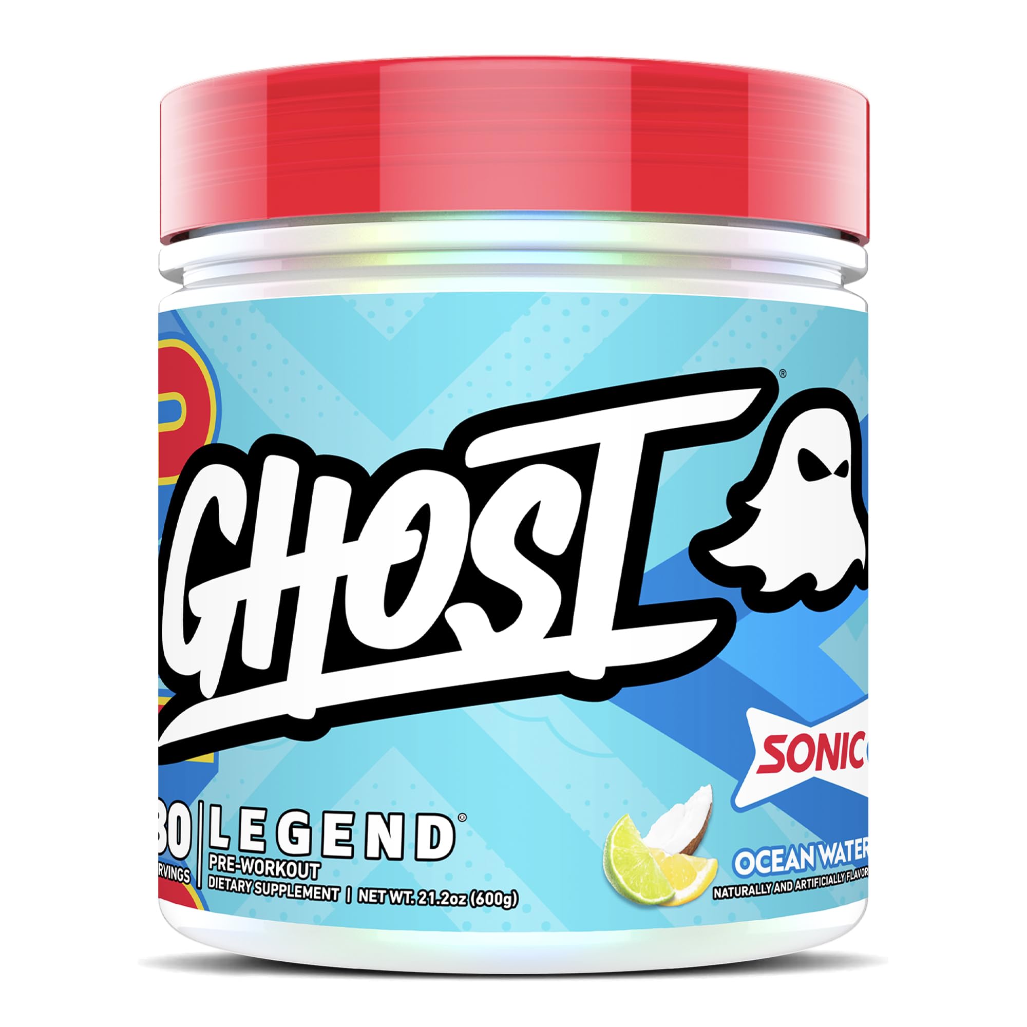 GHOST Legend pre-workout bottle front highlighting energy and focus potential.