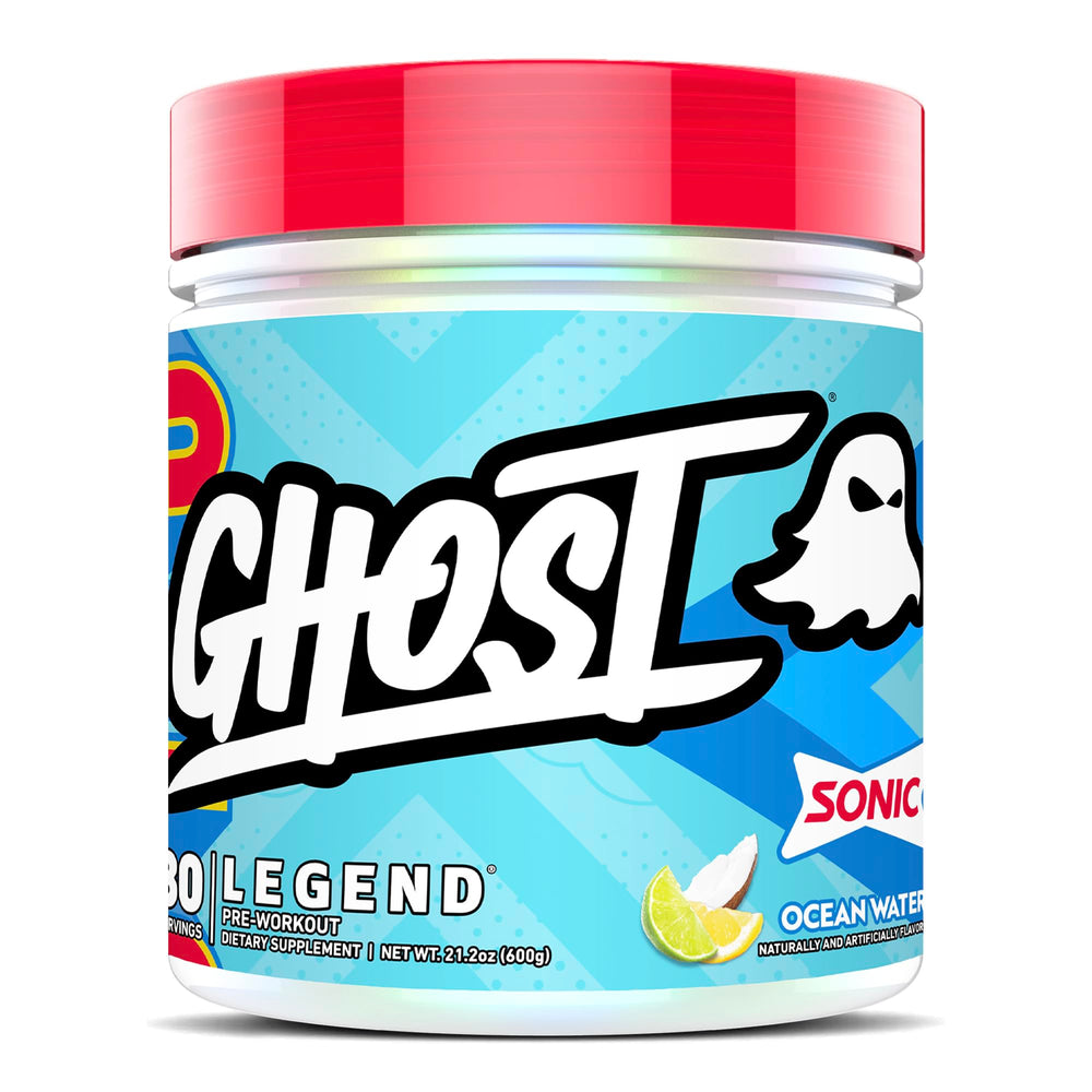 GHOST Legend pre-workout bottle front highlighting energy and focus potential.