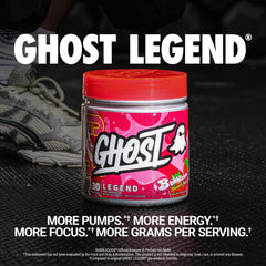 Ghost Legend powder scoop beside the tub showing precise serving size for workouts.
