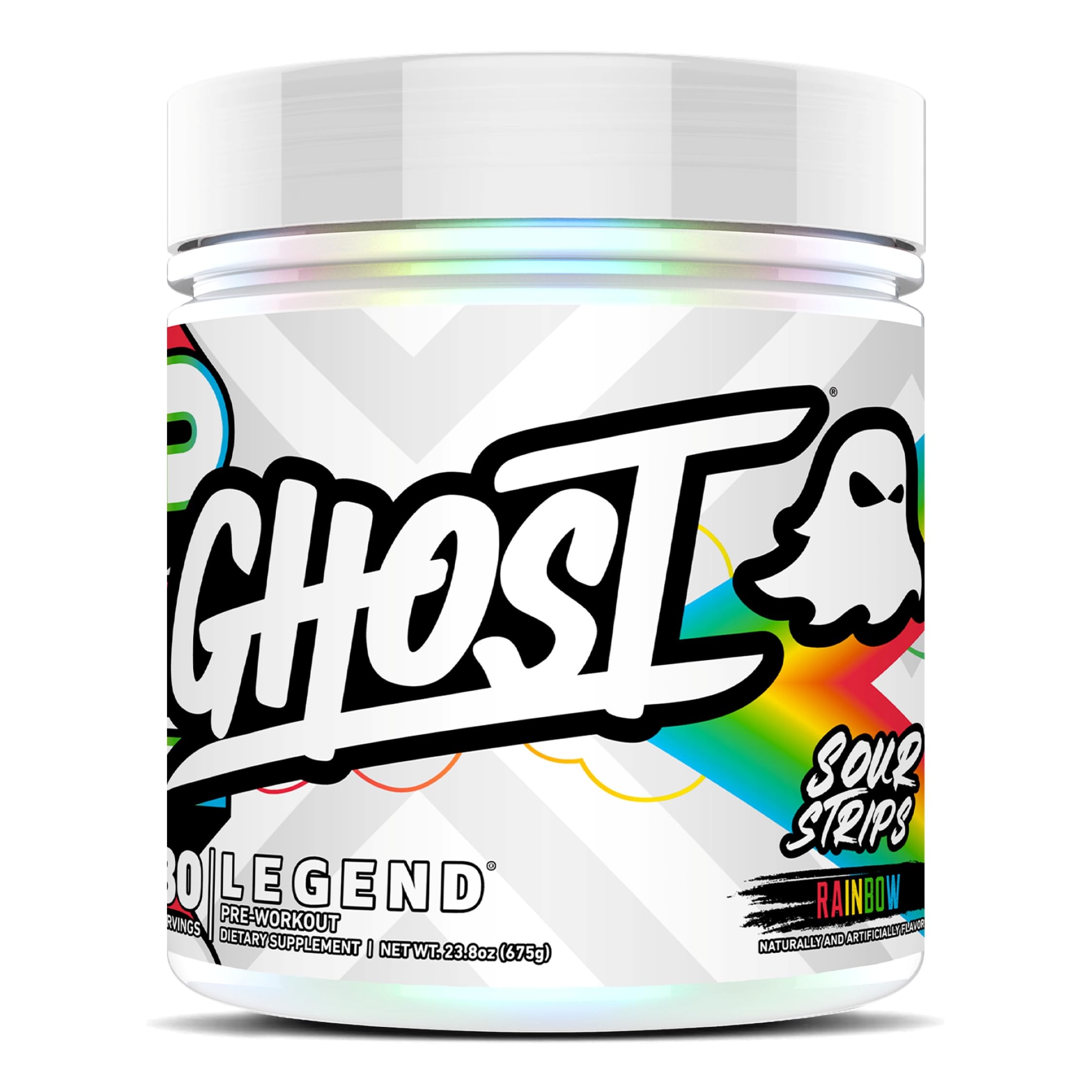 GHOST Legend Pre-Workout Sour Strips bottle for energized workouts.