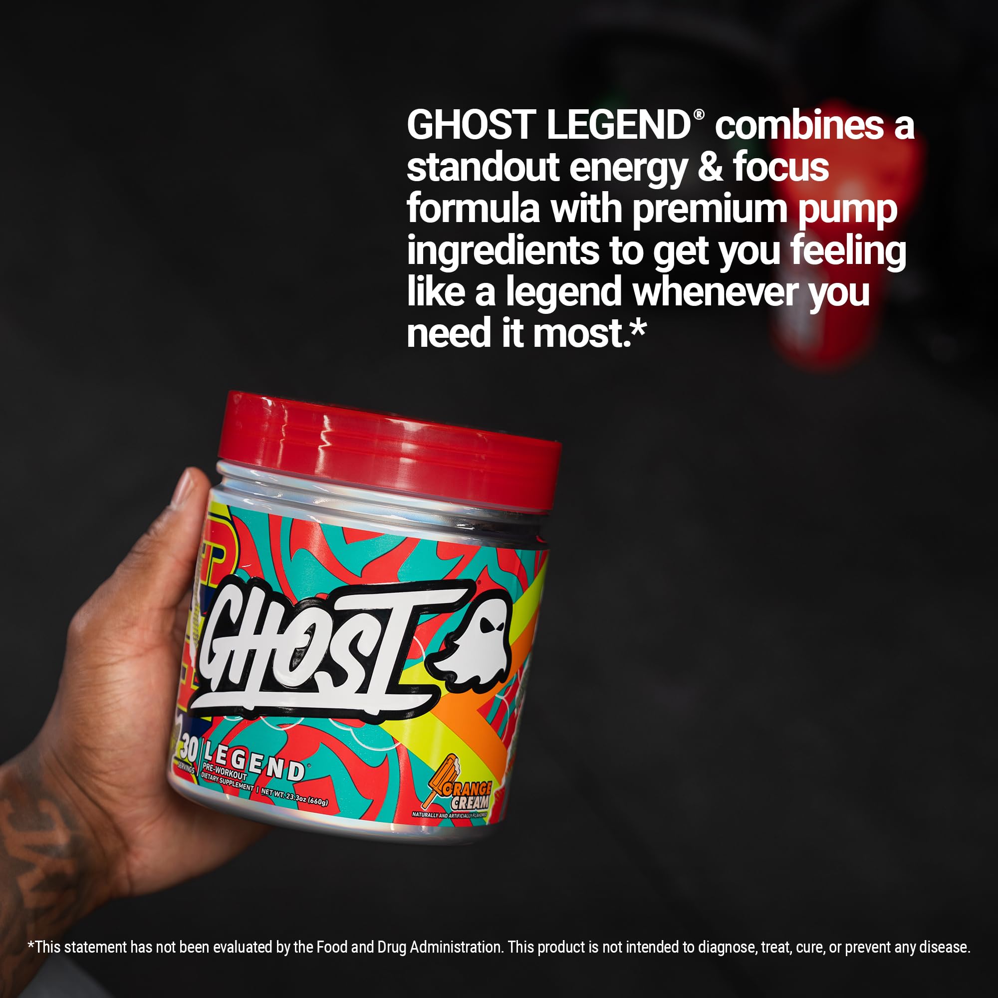 Ghost Legend premium vegan-friendly label displayed on container
