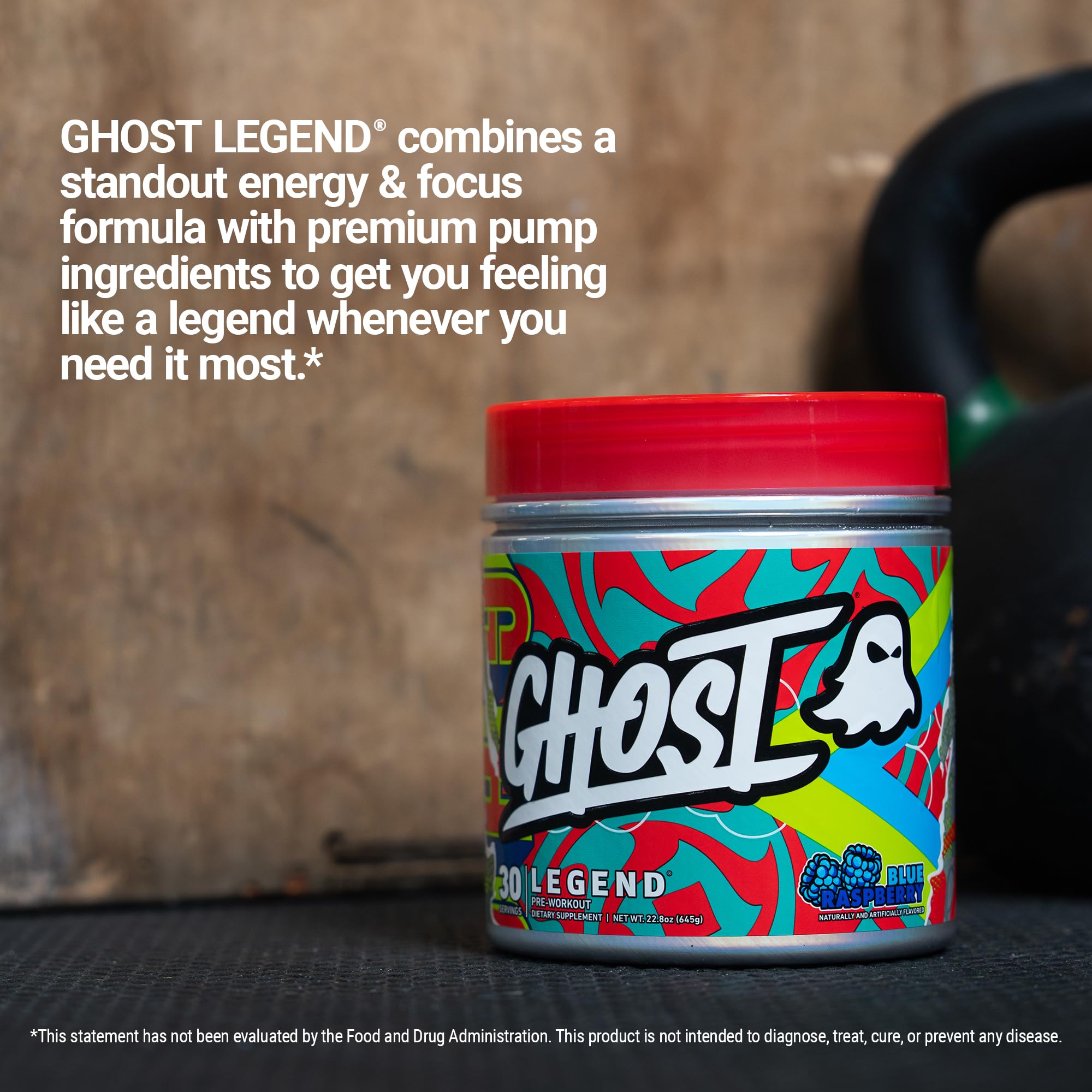 GHOST Legend transparent label emphasizes disclosed ingredients for transparency.