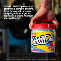 Ghost Legend vegan-friendly label close-up underscores transparent dosing and allergen-free features.