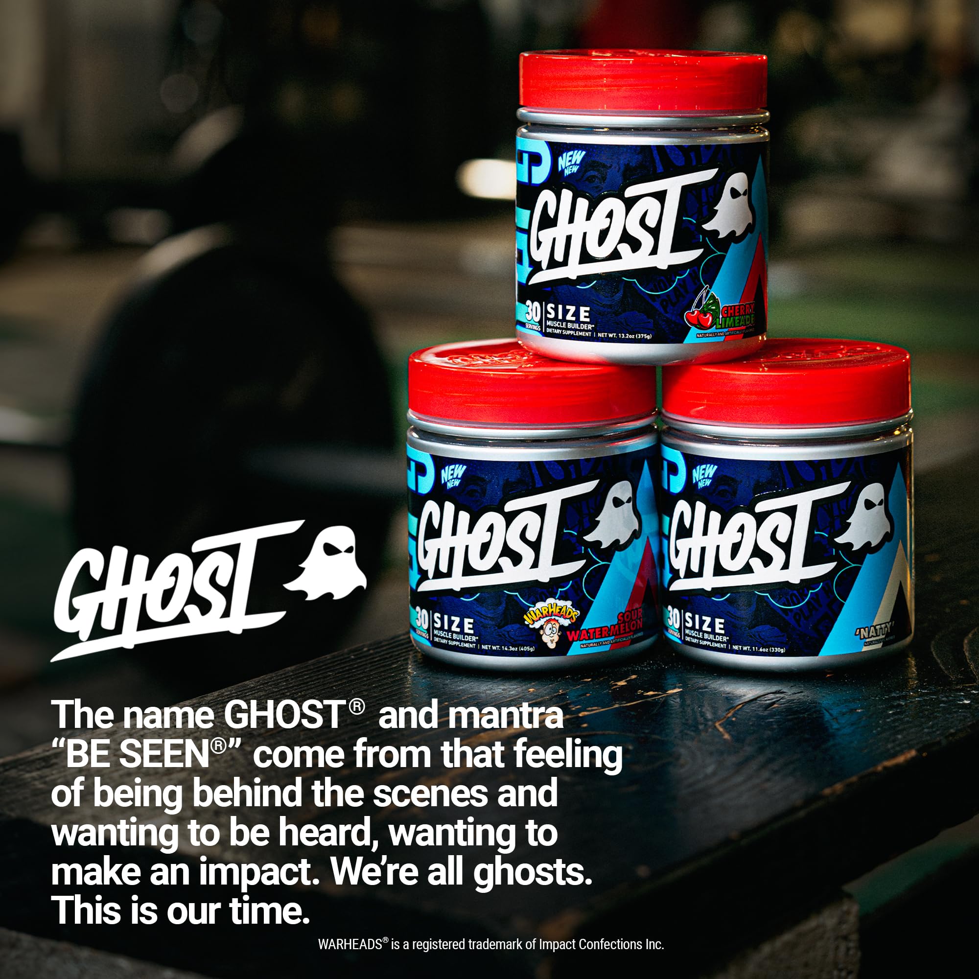 GHOST Be Seen branding evokes gym motivation and community.
