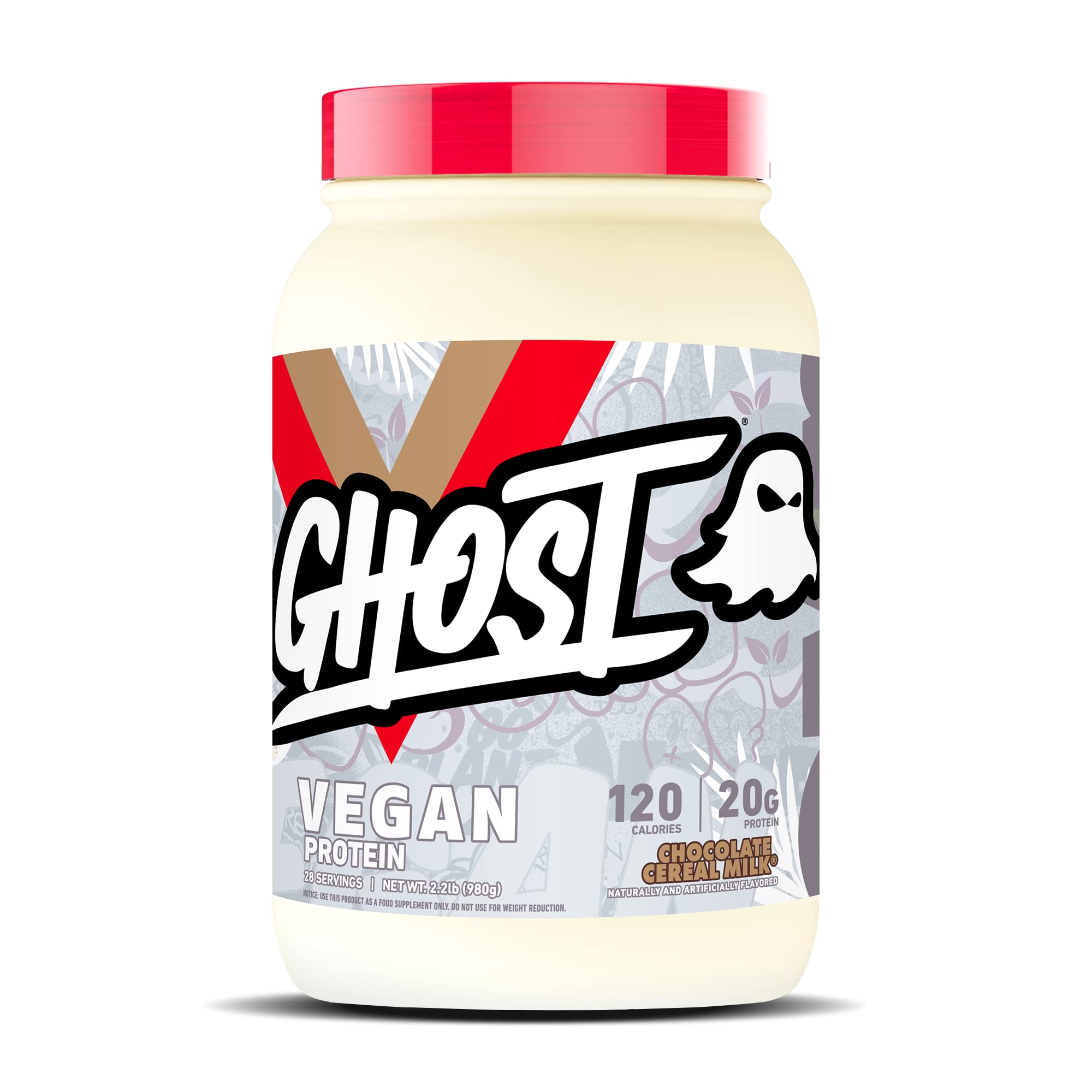 GHOST Vegan Protein Powder tub with Chocolate Cereal Milk flavor