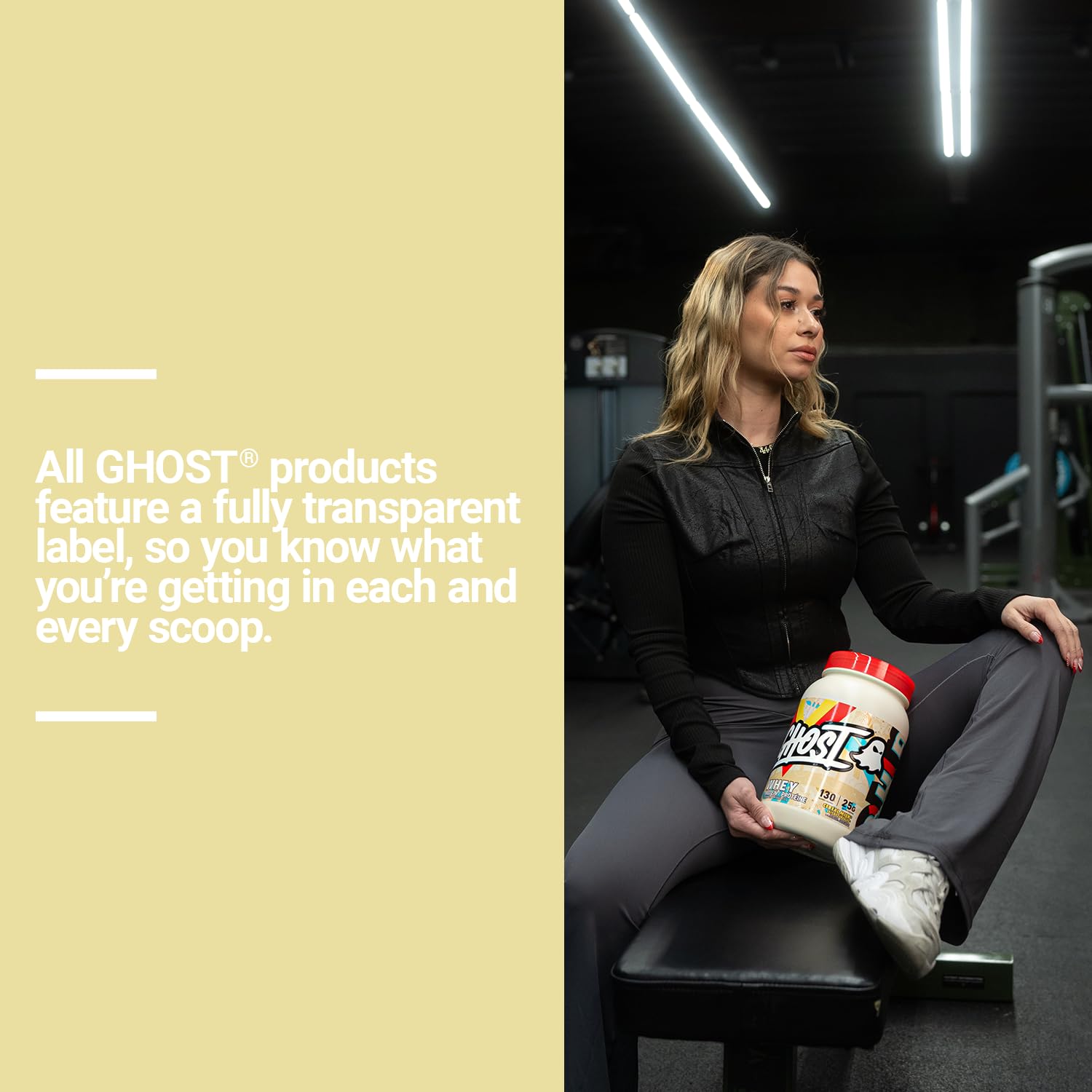 Package of GHOST Whey Cereal Milk highlighting fully disclosed ingredients