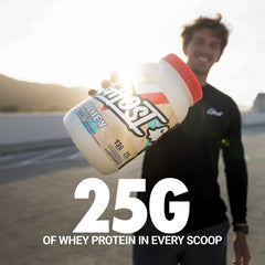 Glass of Ghost Whey Marshmallow Cereal Milk shake suitable for post-workout.