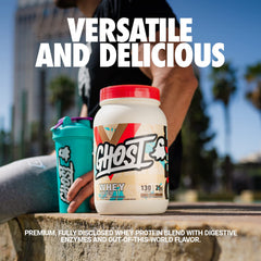 GHOST Whey Nutrition panel showing 25g per scoop with transparent labeling