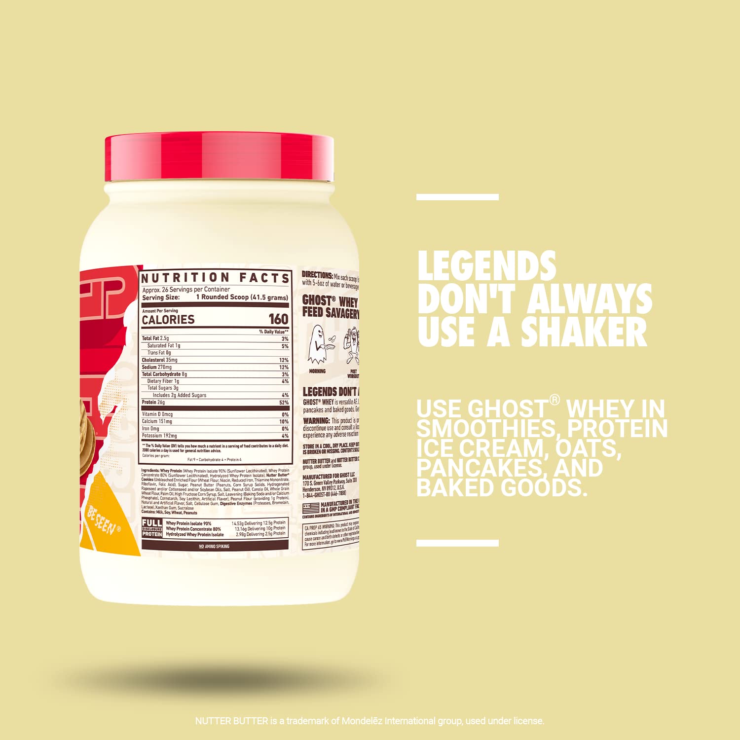 Ghost Whey Nutter Butter scoop showing real cookie pieces and a transparent label