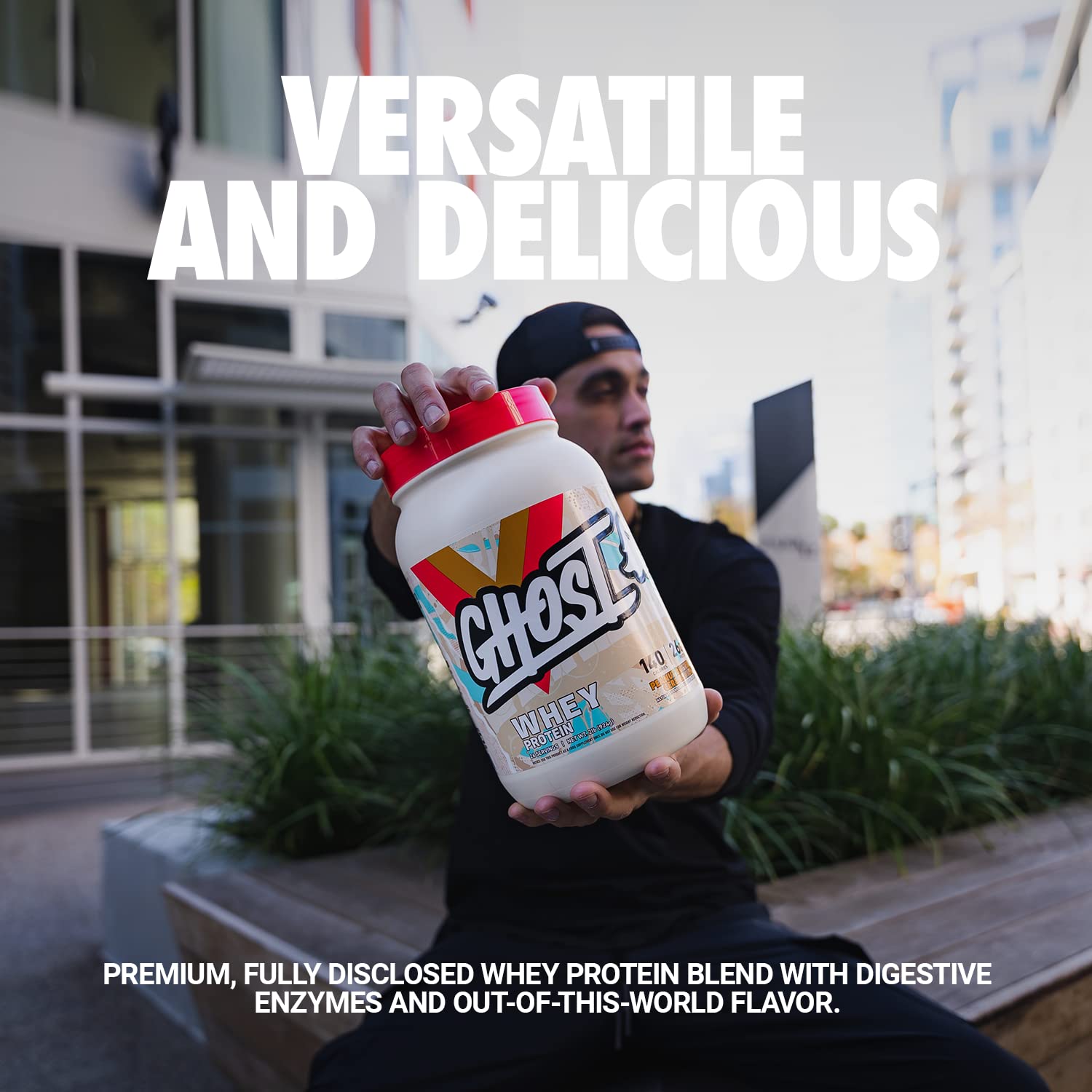 GHOST Whey 26g protein per scoop graphic for post-workout shakes