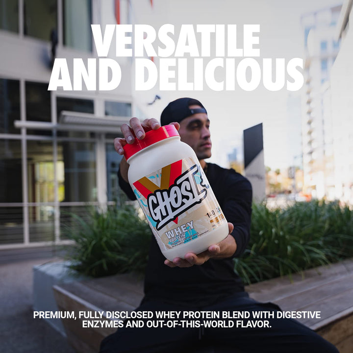 GHOST Whey 26g protein per scoop graphic for post-workout shakes