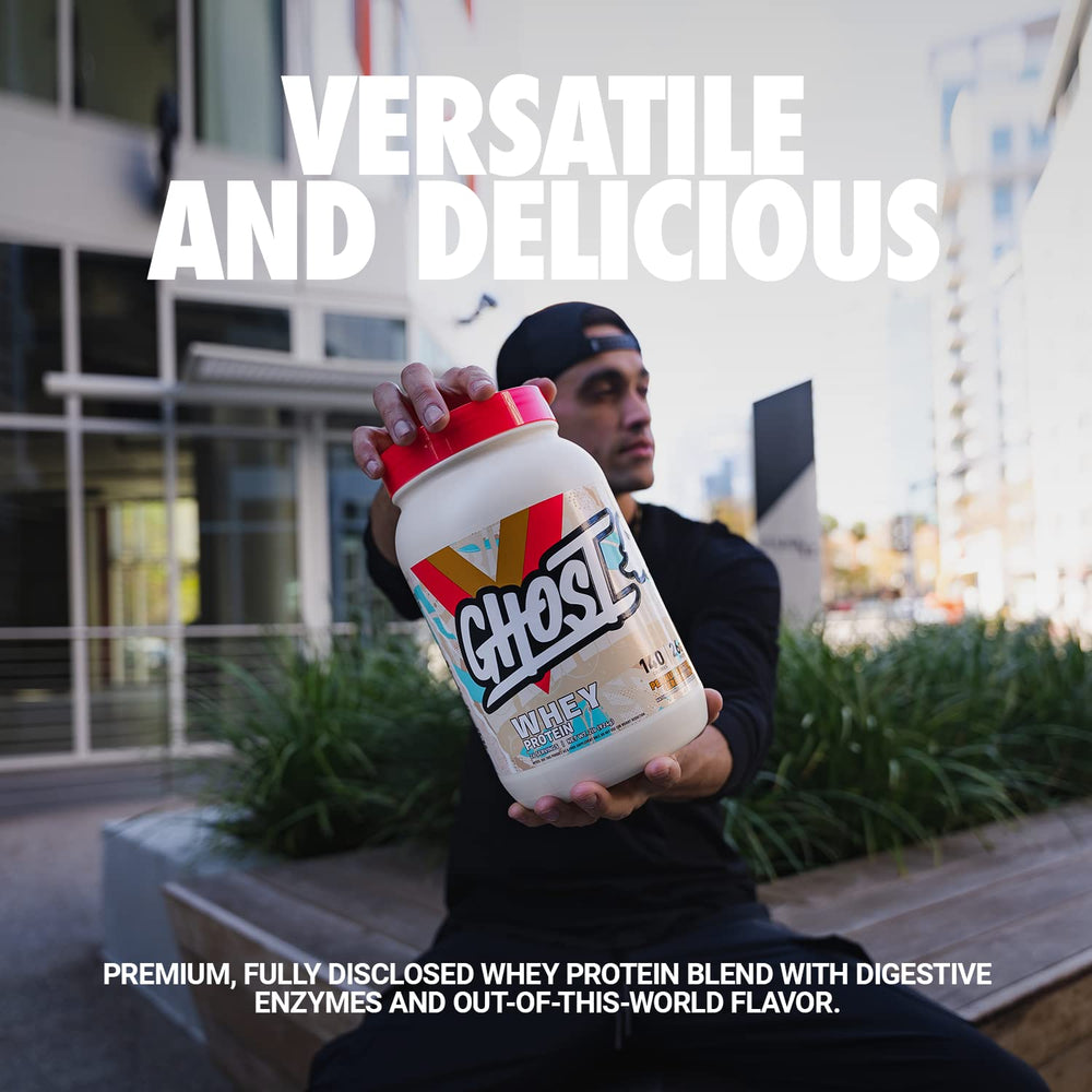 GHOST Whey 26g protein per scoop graphic for post-workout shakes