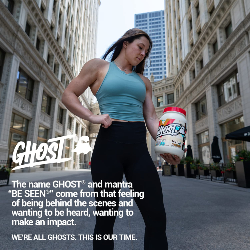 Gym-ready lifestyle scene featuring GHOST Whey for recovery