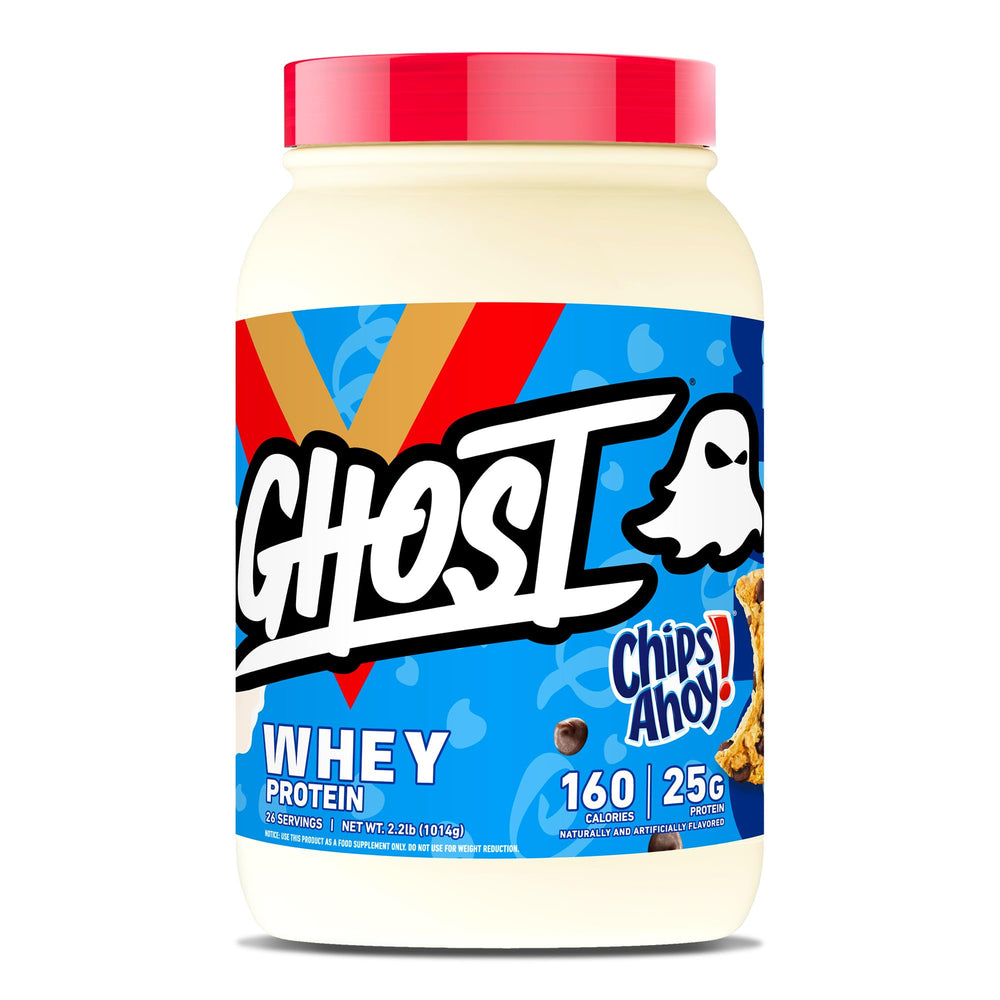 GHOST Whey Chips Ahoy bottle pour for a smooth post-workout shake.