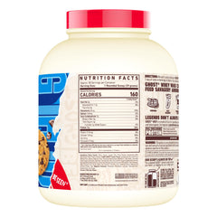 Image of GHOST Whey with Chips Ahoy cookie pieces highlighting real cookie inclusions.