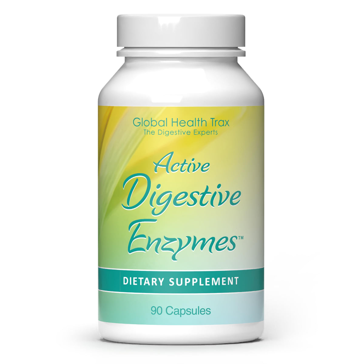Global Health Trax Active Digestive Enzymes bottle supports smoother digestion after meals.