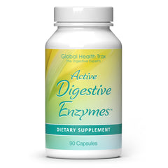 Global Health Trax Active Digestive Enzymes bottle supports smoother digestion after meals.