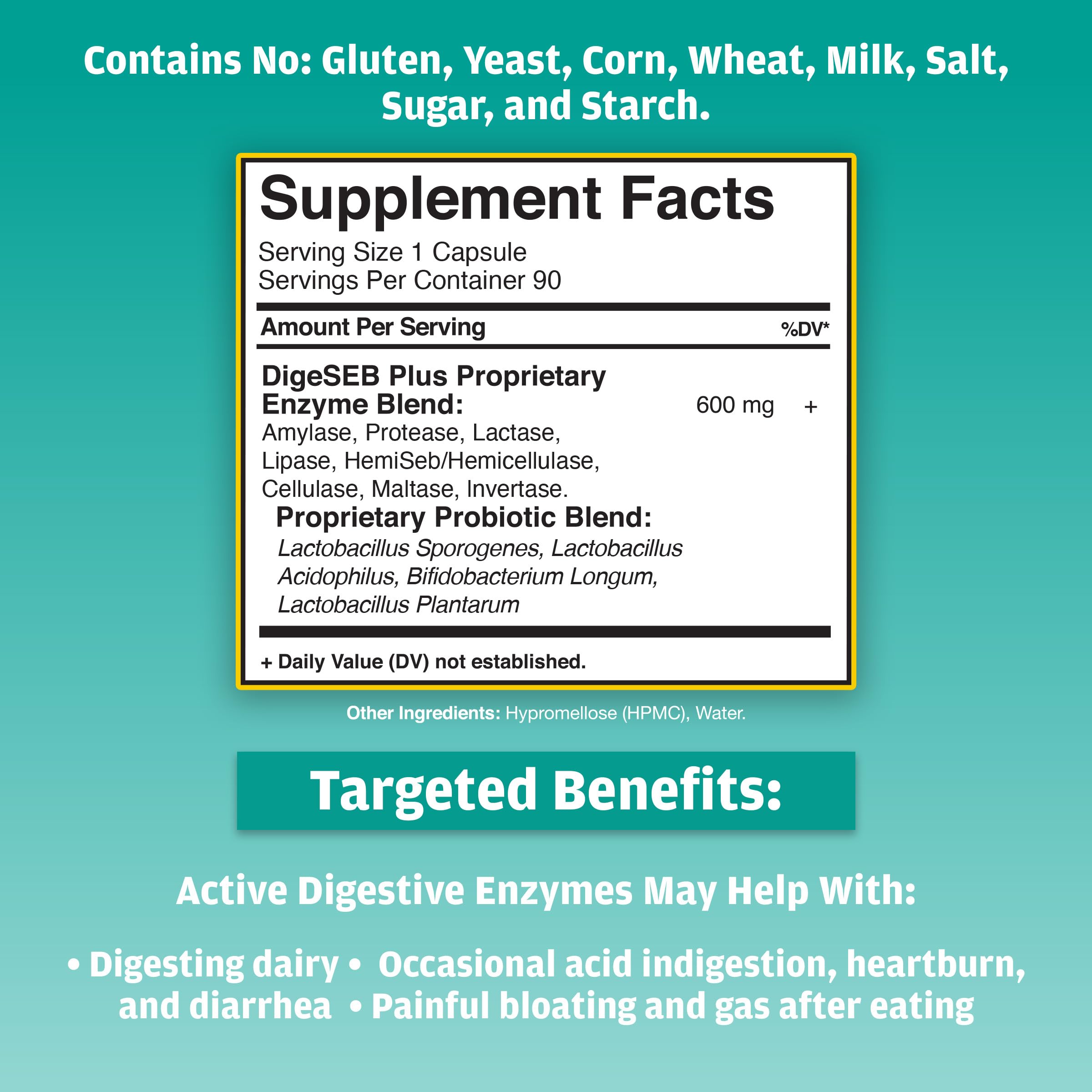 Global Health Trax Active Digestive Enzymes label highlights a 12-enzyme blend.