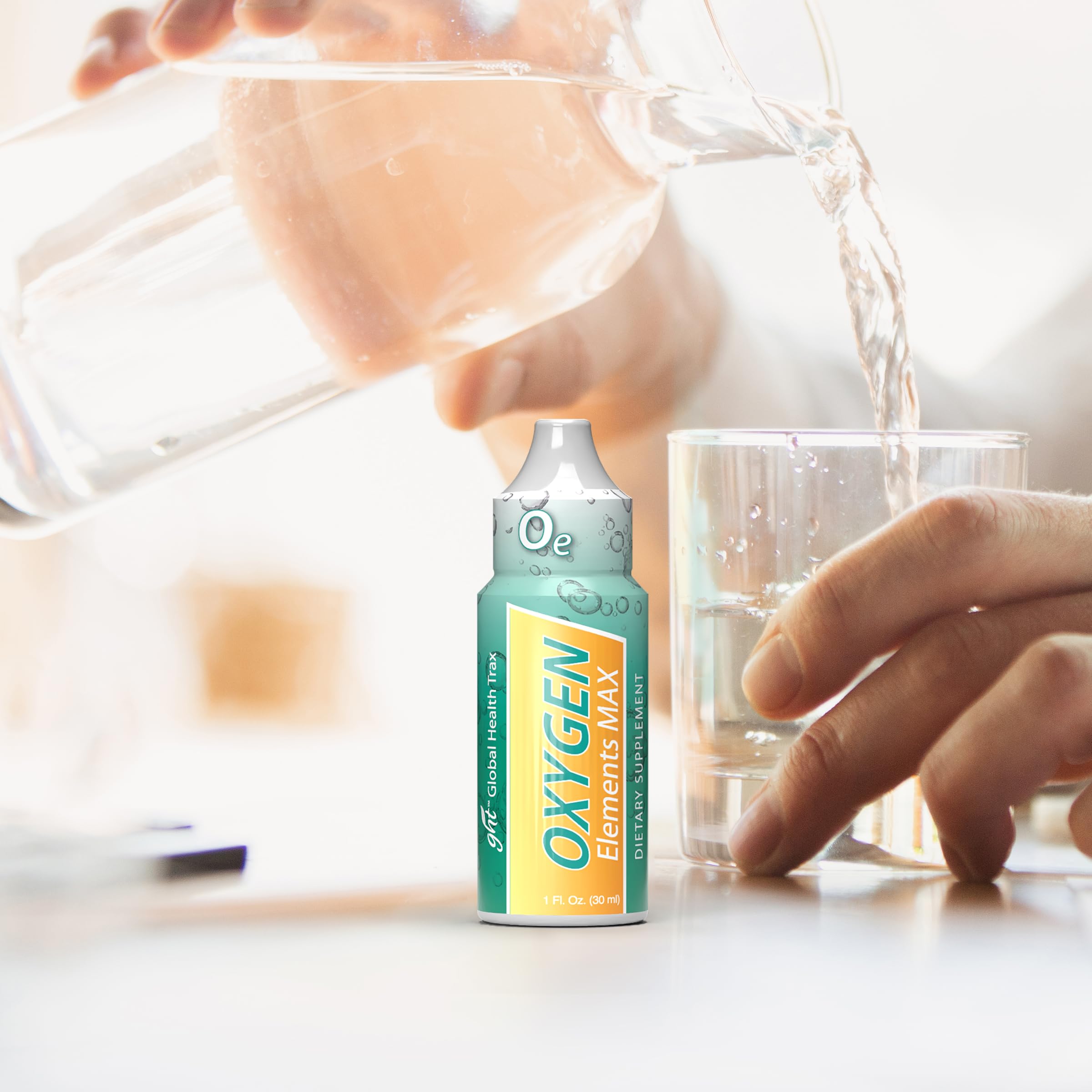 GHT Oxygen Elements Max bottle held to show compact travel-friendly design for on-the-go wellness