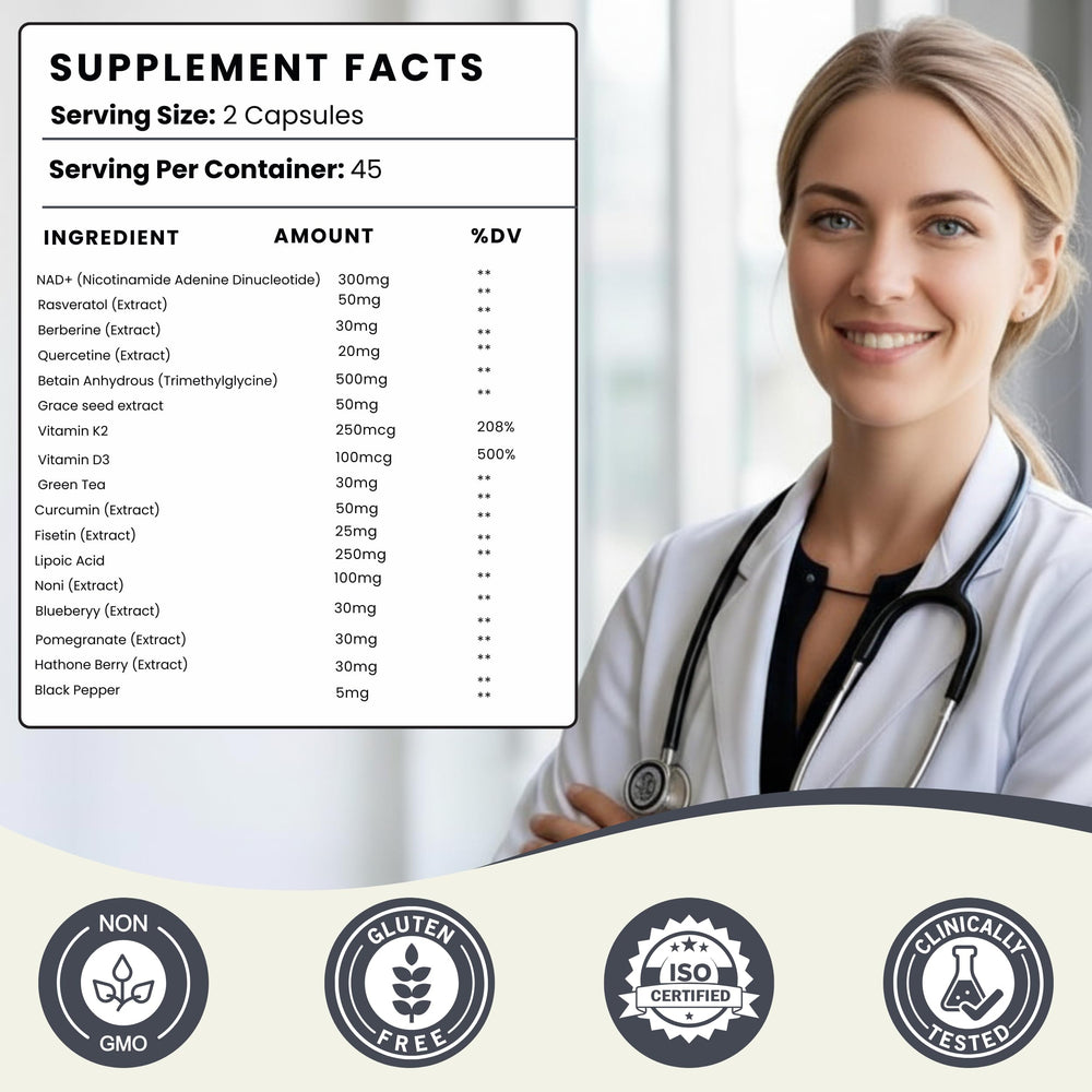 Gi.Da.Culture NAD+ Resveratrol non-GMO gluten-free badge for confident daily use.