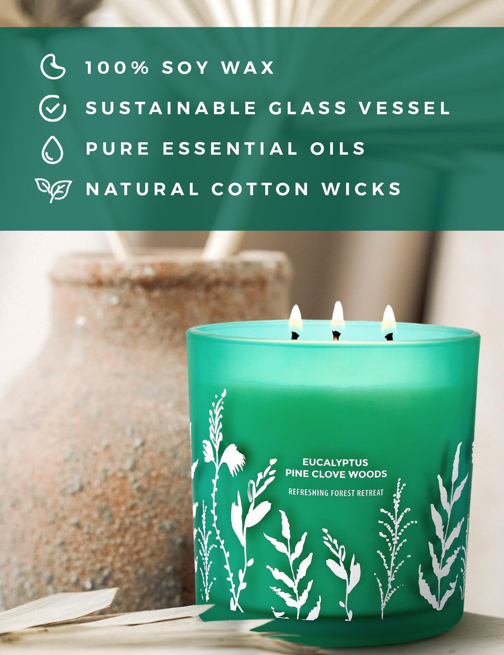 GIFTAWAY green glass jar with botanical details adds earthy decor touch
