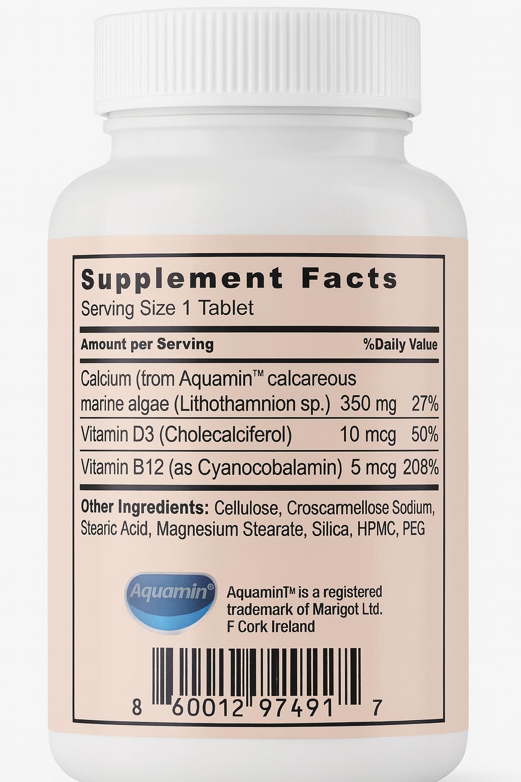 Giga Vita Aquamin D3-B12 tablets closeup highlights D3 and B12 for energy metabolism.