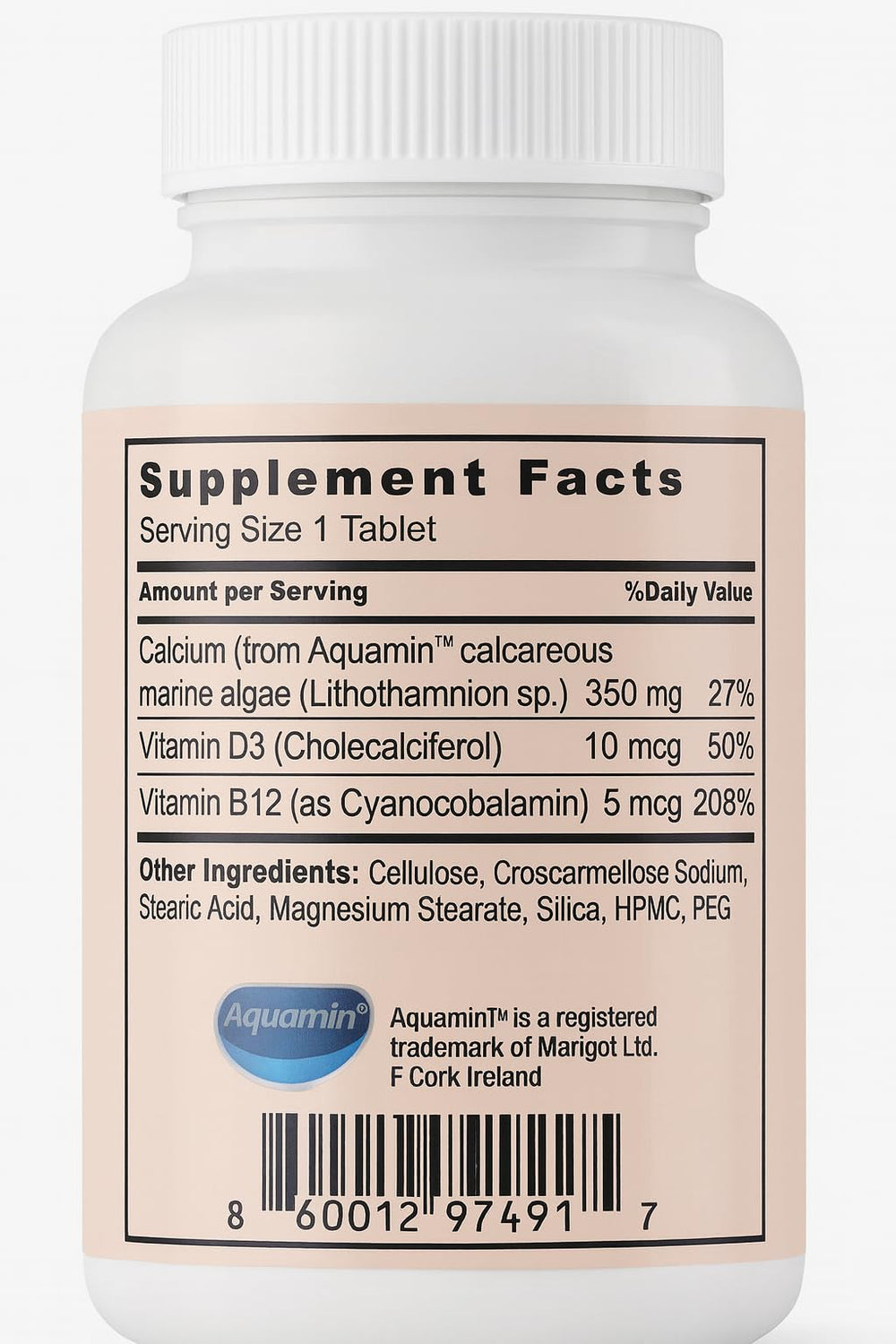 Giga Vita Aquamin D3-B12 tablets closeup highlights D3 and B12 for energy metabolism.