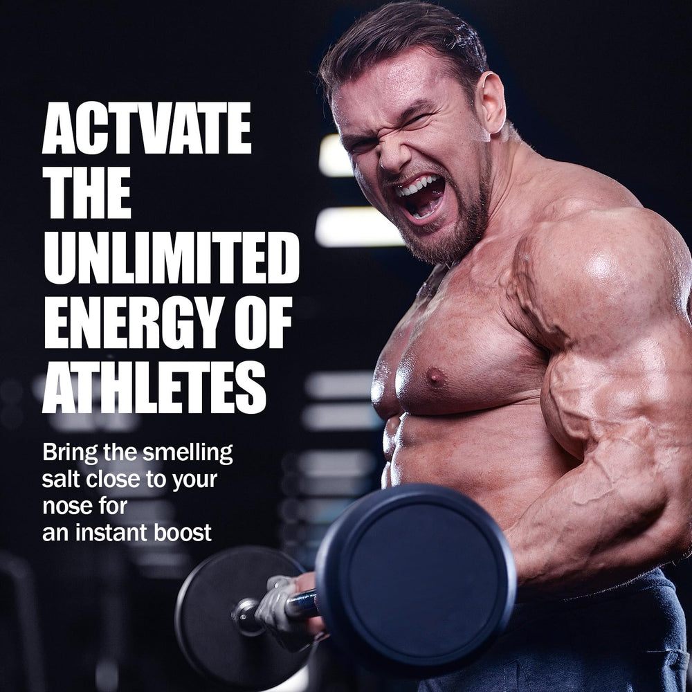 GIHNJSI Powerlifter smelling salts activation steps visual showing quick three-step usage