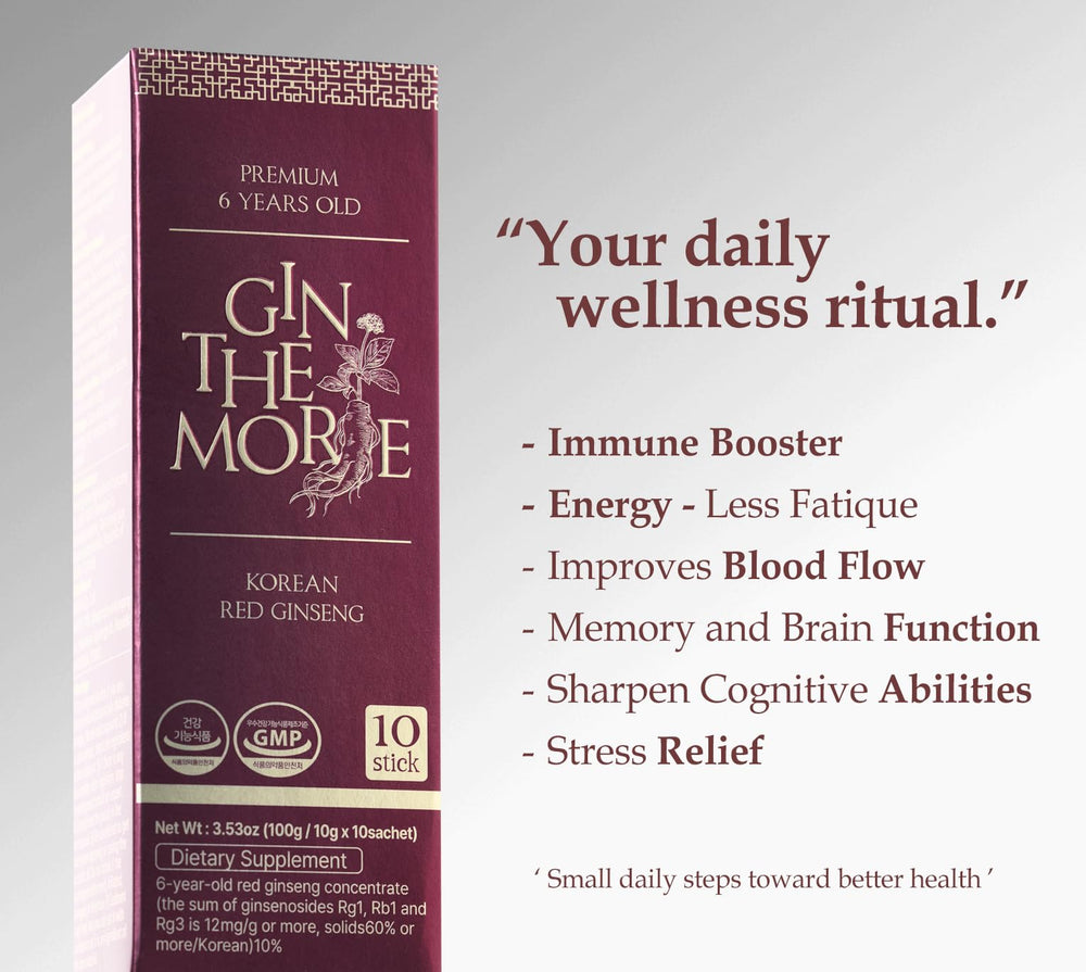 Six-year-old red ginseng roots highlight premium quality.