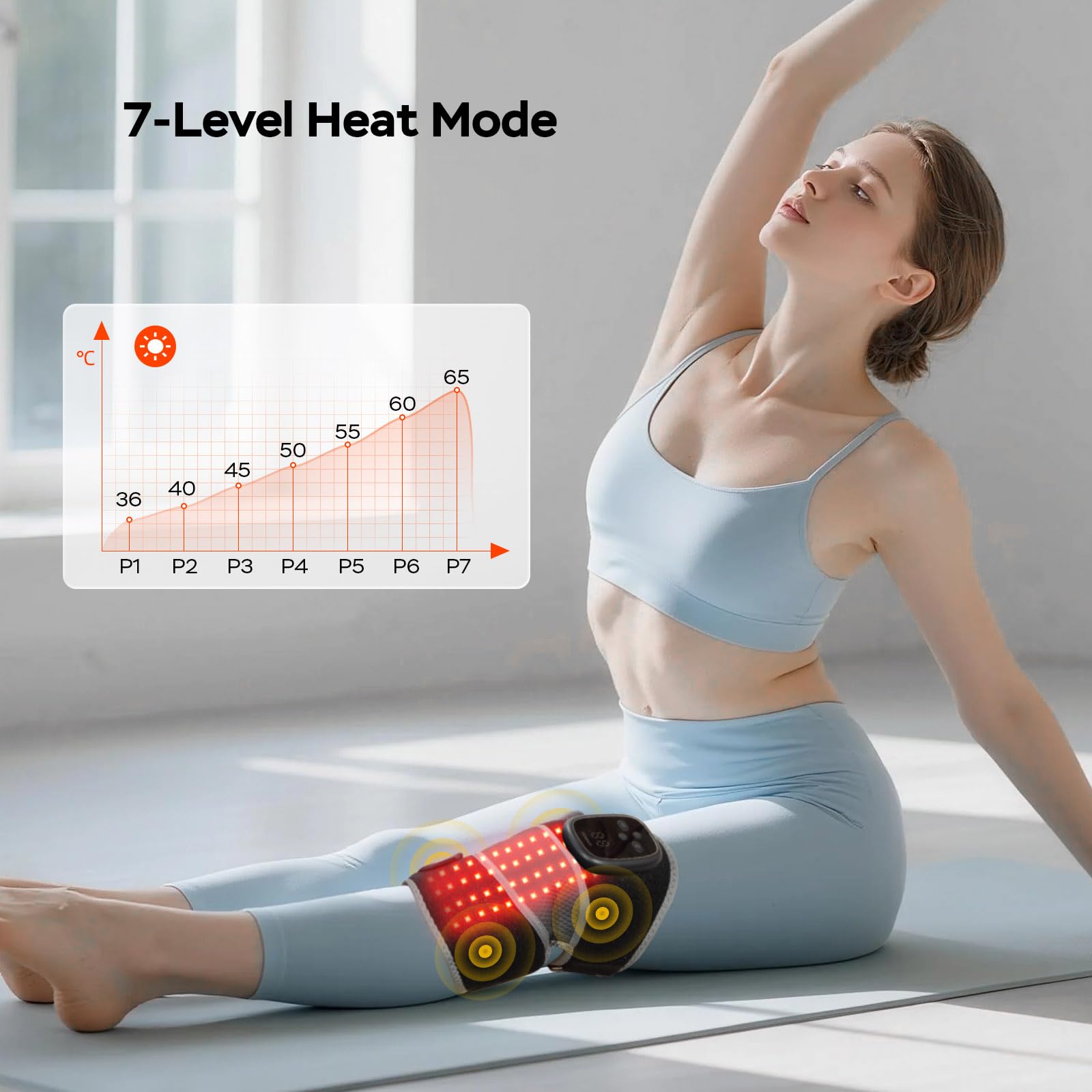GINEKOO Knee Massager shows timer options for tailored relaxation sessions.