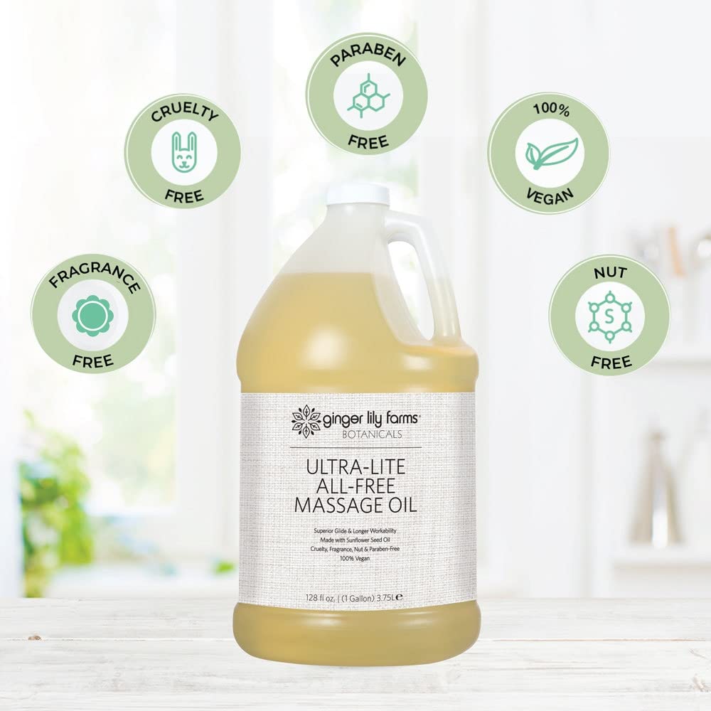 Ginger Lily Farms Ultra-Lite Massage Oil provides long-lasting glide in massage routines