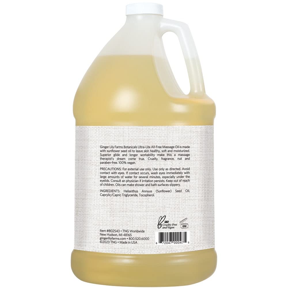 Ginger Lily Farms Ultra-Lite Massage Oil sunflower oil base nourishes skin after massage