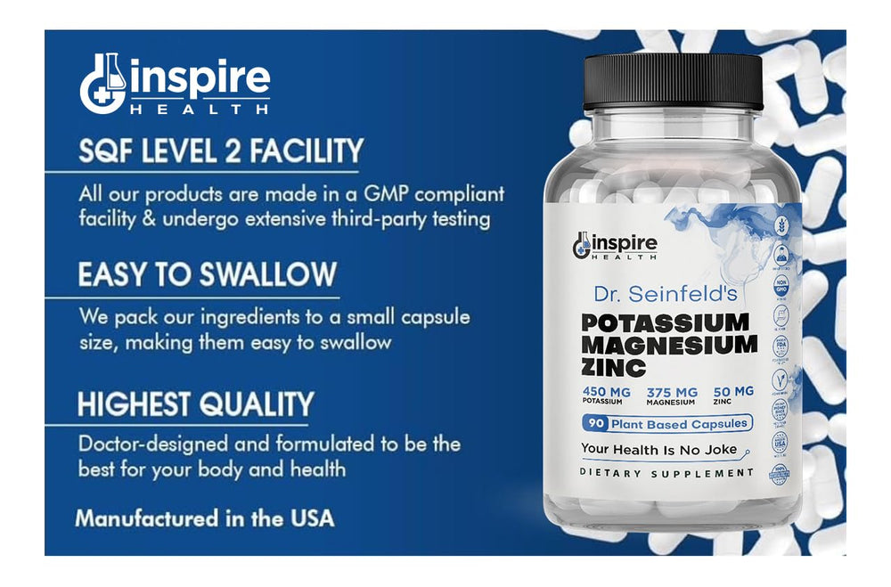 GINSPIRE NUTRITION Magnesium Potassium Zinc bottle with glass of water ready for use