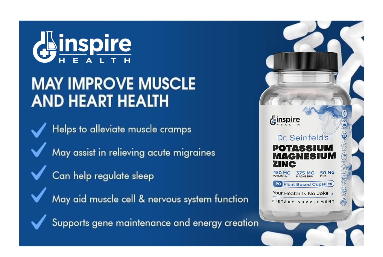 GINSPIRE NUTRITION Magnesium Potassium Zinc label detail shows ingredient highlights for wellness