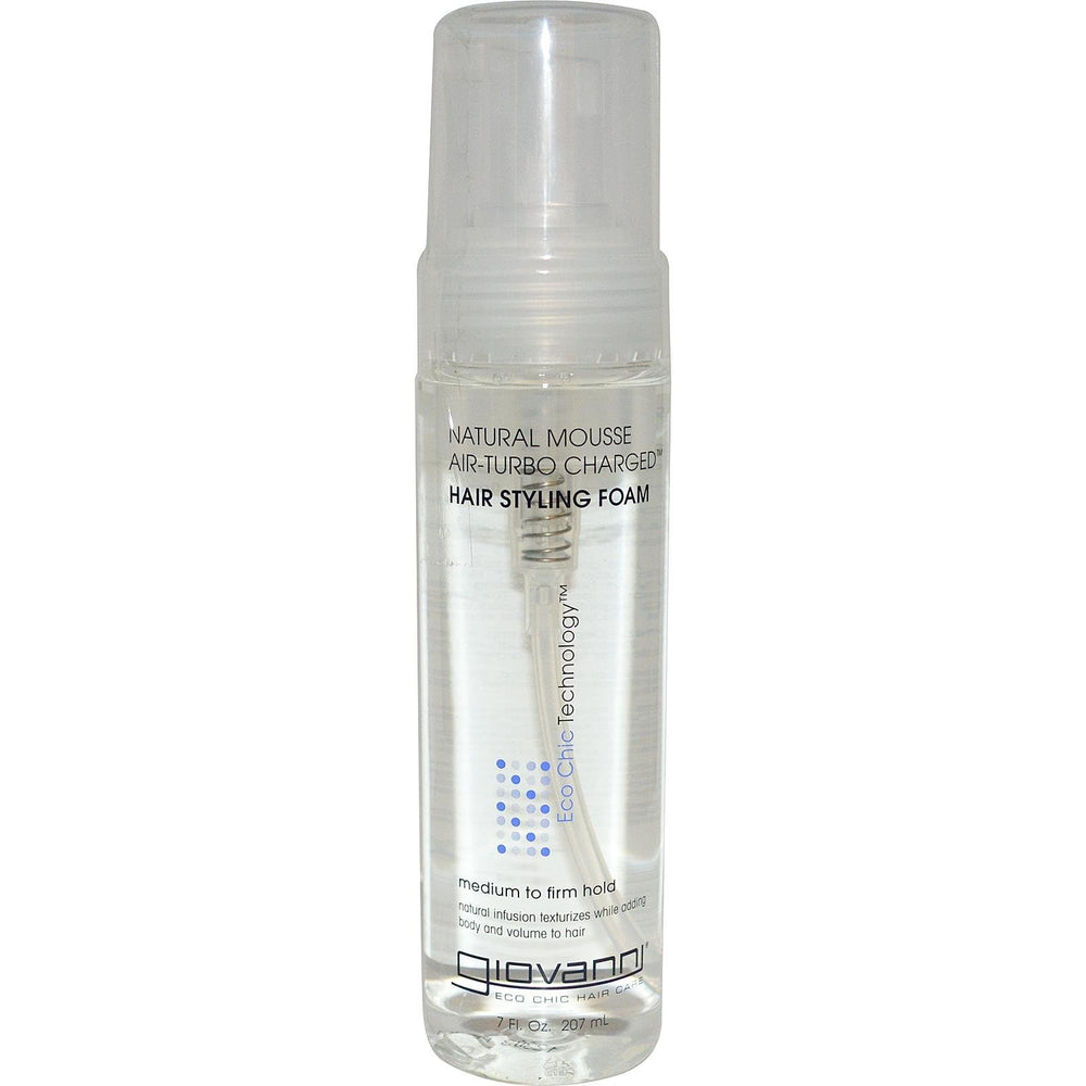 Giovanni Hair Styling Foam Natural Mousse bottle pour, lightweight hold for effortless styling.