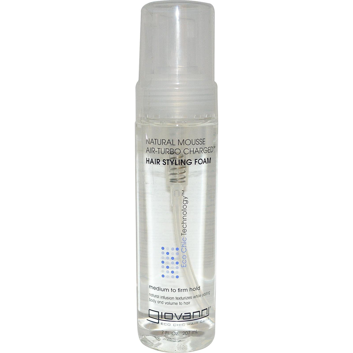 Giovanni Hair Styling Foam Natural Mousse bottle pour, lightweight hold for effortless styling.