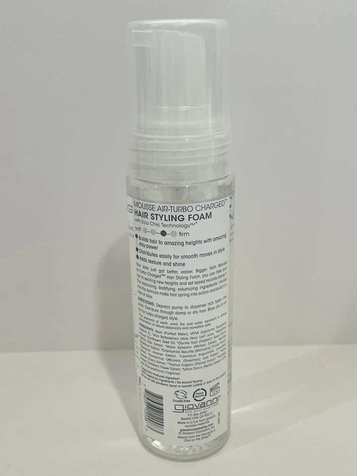 Giovanni Hair Styling Foam Natural Mousse foaming application demonstrates quick texture lift.