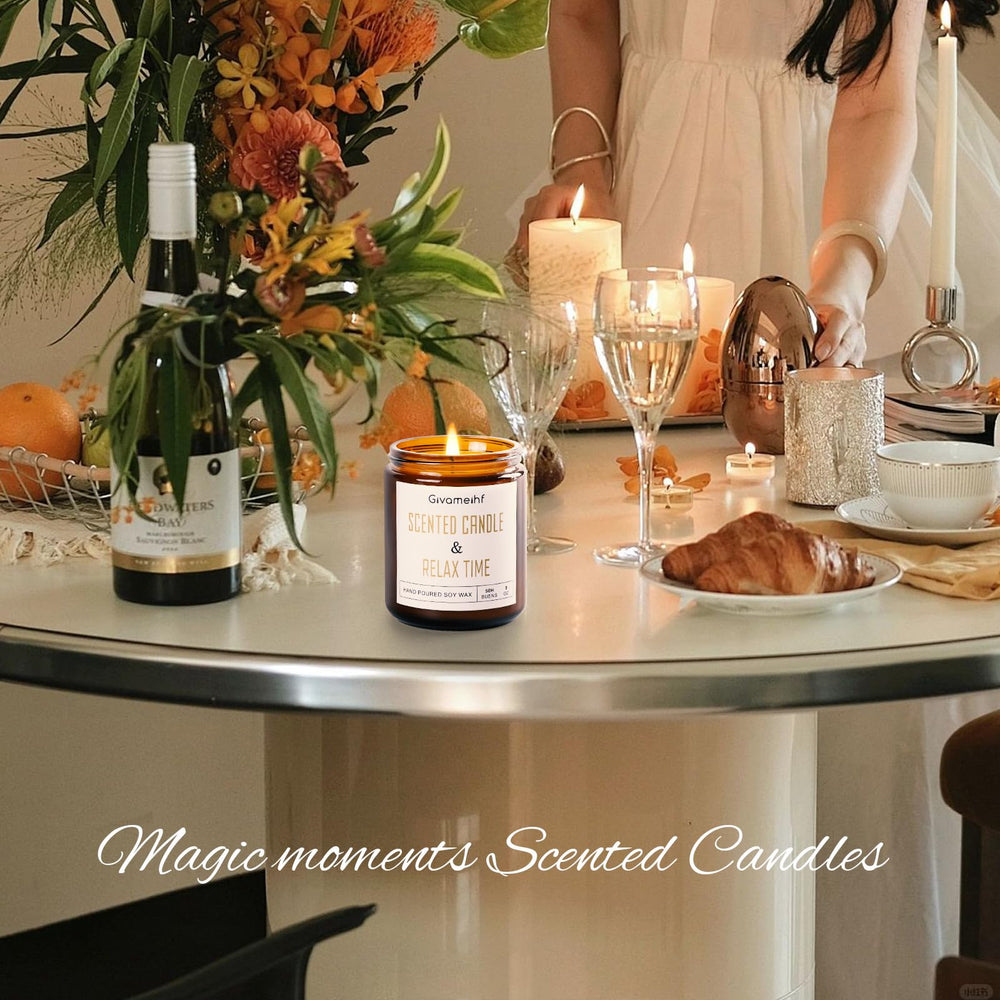 Room scene with GIVAMEIHF lavender candle creating fall ambiance
