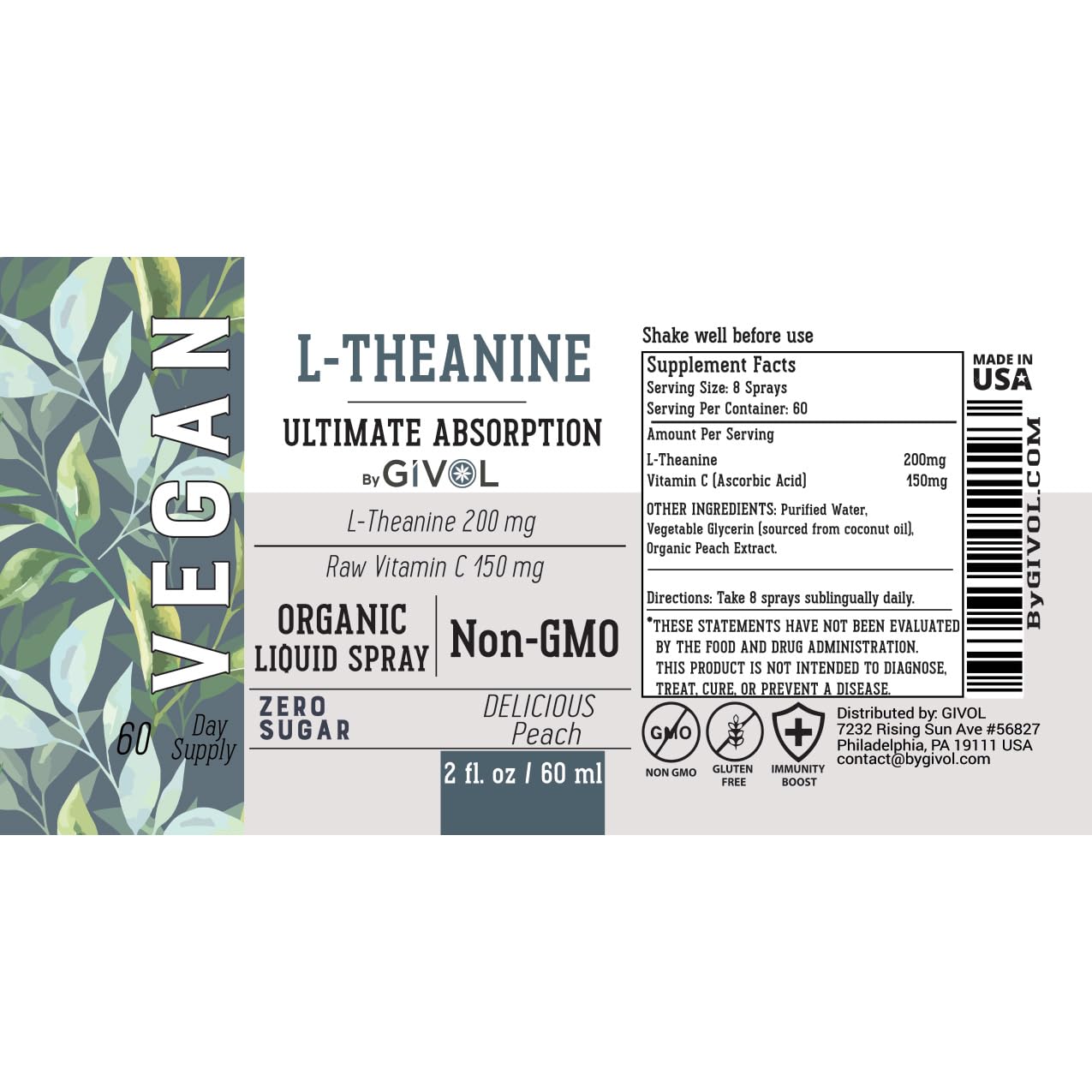 GIVOL L-Theanine Vitamin C spray being dispensed for dosing