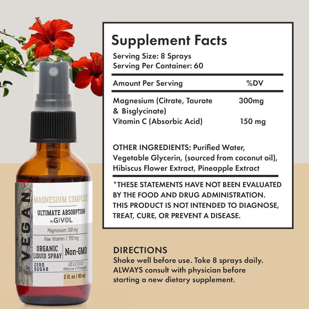 GIVOL tri magnesium complex bottle highlights biglycinate, citrate, taurate for absorption.