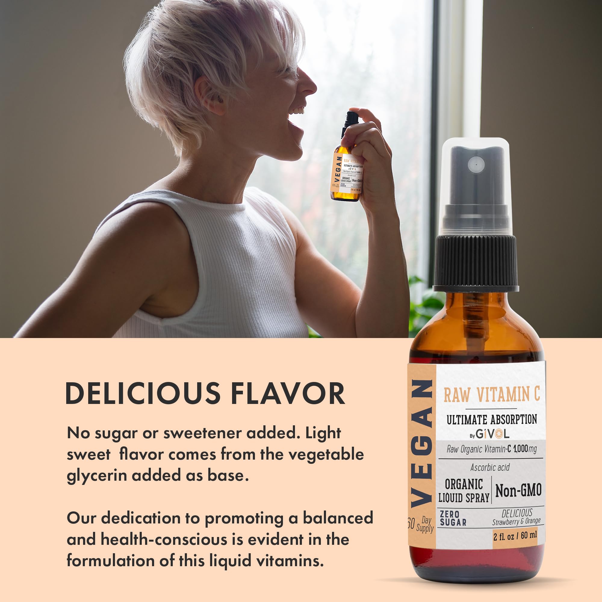 GIVOL USA-made badge on vitamin C spray bottle for quality.