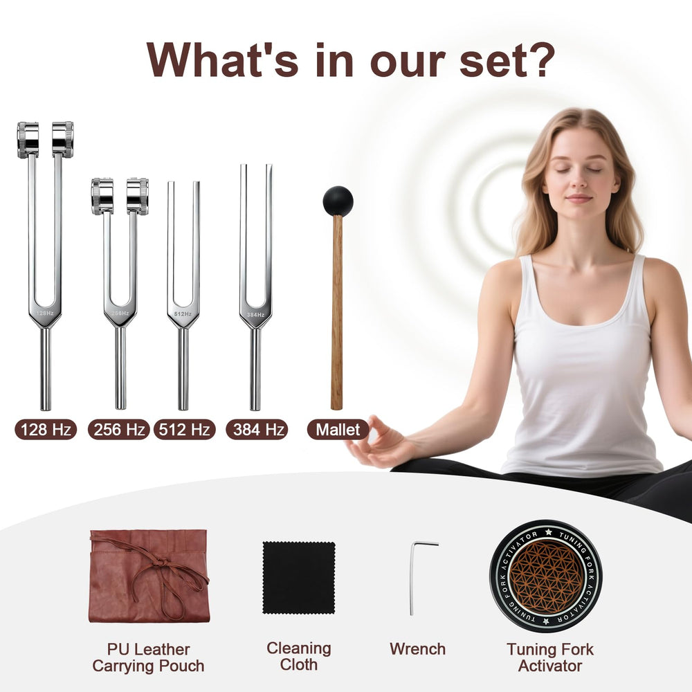 Gkweres 384Hz tuning fork promotes calm vibrational work in yoga.