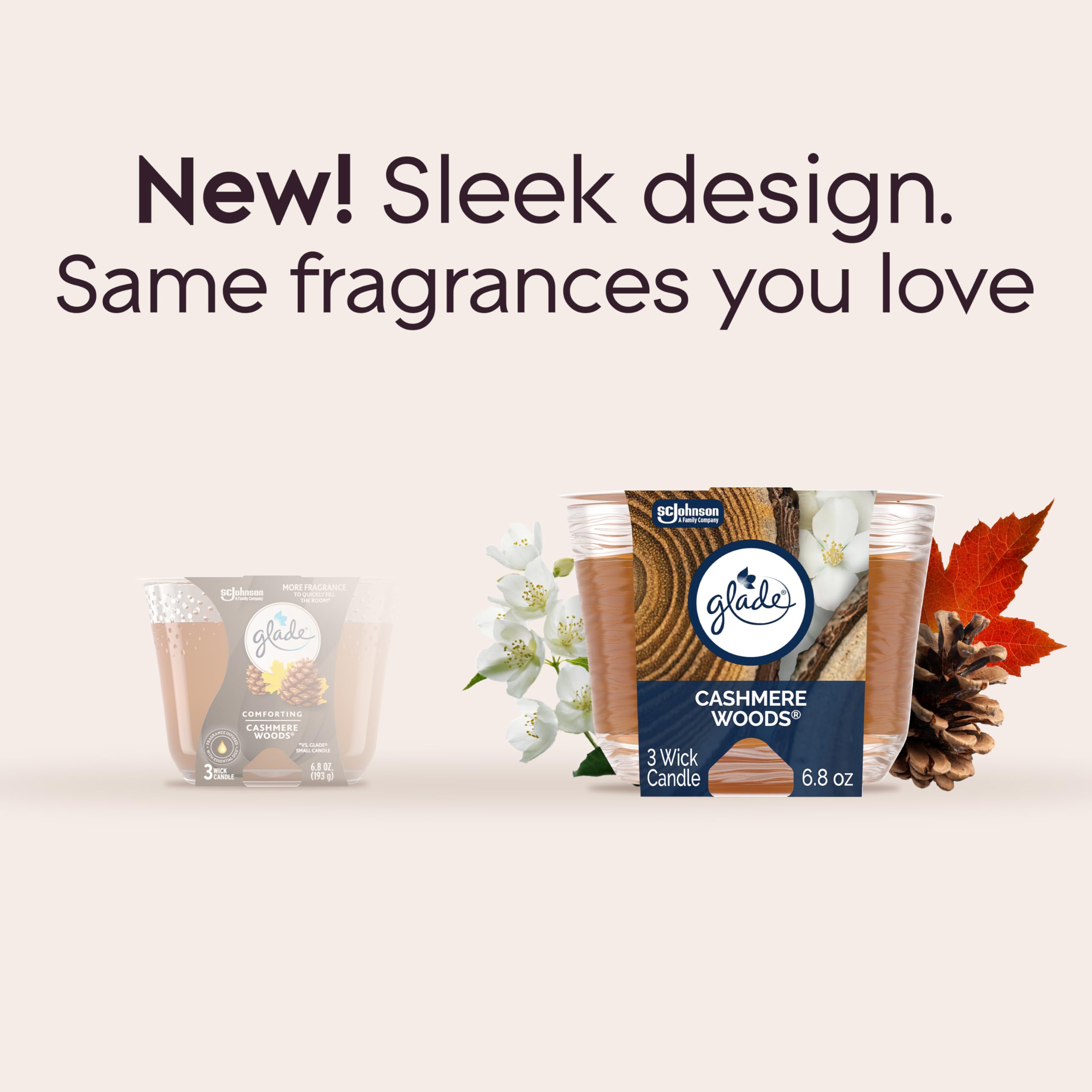 Glade Cashmere Woods essential oils infusion delivering a rich, comforting aroma.