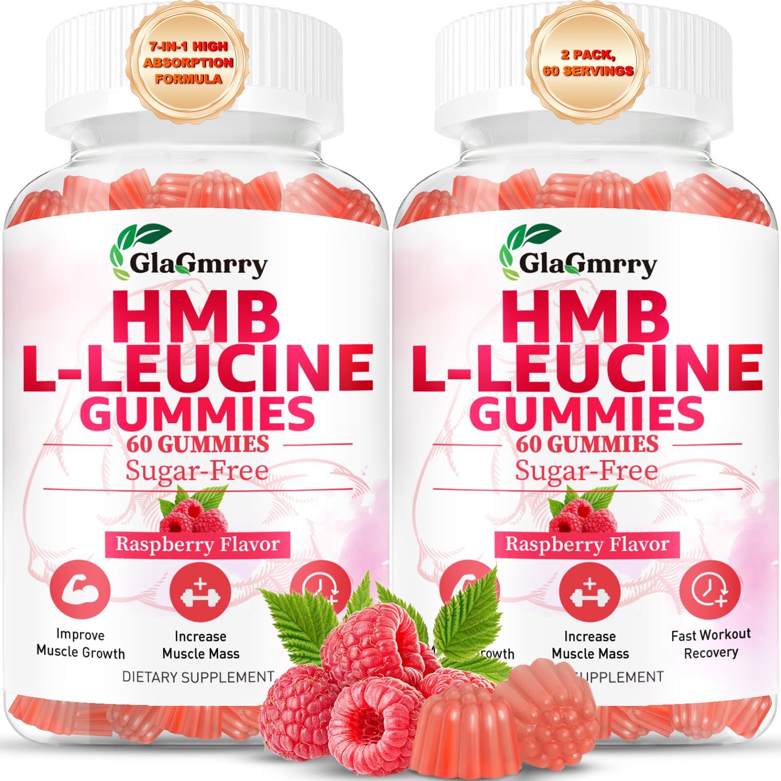 GlaGmrry HMB Leucine Gummies bottle front for post-workout support.