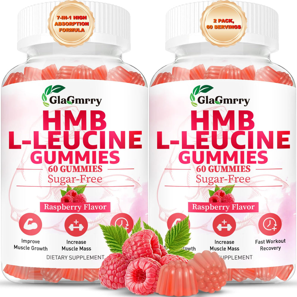 GlaGmrry HMB Leucine Gummies bottle front for post-workout support.